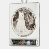 schattige akita die zit met sneeuwsneeuwhond verzilverd banner ornament (Links)