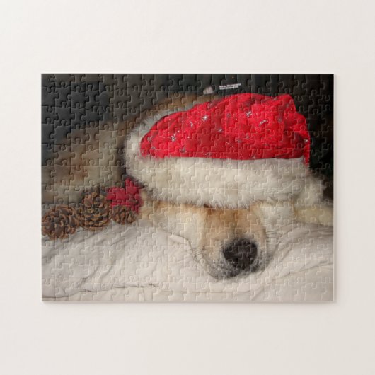 schattige akita hond die gekleed is voor kerstmis legpuzzel (Horizontaal)