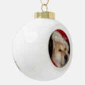 schattige akita-hond met rode kerstkerstmis keramische bal ornament (Links)