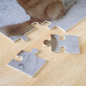 schattige akita in sneeuw met sneeuwpopfoto legpuzzel (Zijkant)