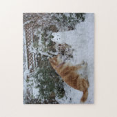 schattige akita in sneeuw met sneeuwpopfoto legpuzzel (Verticaal)