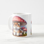 Schattige Akita Inu puppy onder paddenstoelenparap Koffiemok (Voorkant links)