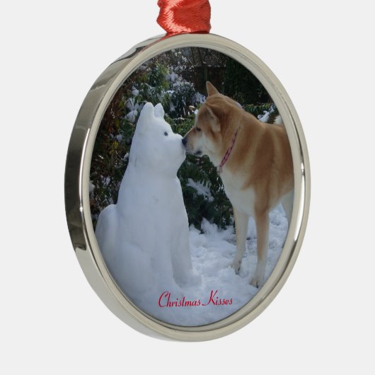 schattige akita kussen sneeuwman akita - seizoensf metalen ornament (Rechts)