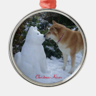 schattige akita kussen sneeuwman akita - seizoensf metalen ornament