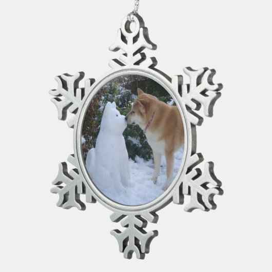 schattige akita kussen sneeuwman akita seizoensgeb tin sneeuwvlok ornament (Rechts)