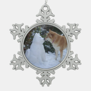 schattige akita kussen sneeuwman akita seizoensgeb tin sneeuwvlok ornament