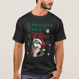 Schattige Alaskan Malamute Hond Kerst Brave Stoute T-shirt