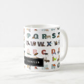 Schattige alfabet ABC Animals Custom Name School Koffiemok (Voorkant rechts)