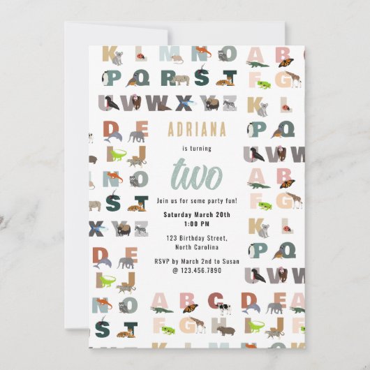 Schattige alfabet ABC Animals Peuter Verjaardag Kaart (Voorkant)