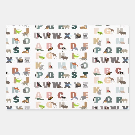 Schattige alfabet ABC Dieren Inpakpapier Vel (Voorkant)