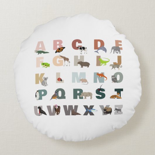 Schattige alfabet ABC Dieren Rond Kussen (Achterkant)