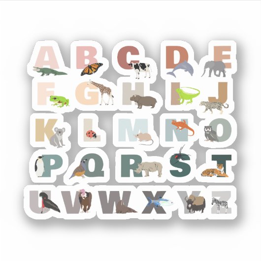 Schattige alfabet ABC Dieren Sticker (Voorkant)
