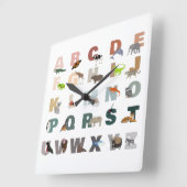 Schattige alfabet ABC Dieren Vierkante Klok (Hoek)