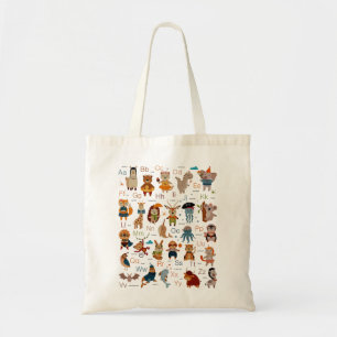 Schattige alfabet dier met woorden terug naar scho tote bag