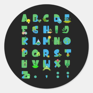 Schattige Alfabet Funny Earth Day Abc Alfabet Teac Ronde Sticker