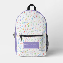 Schattige alfabetpatroon _ Wit en Paars Bedrukte Rugzak