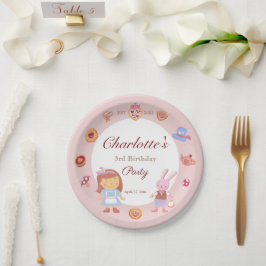 Schattige Alice' Tea Party Roze Verjaardag Roze Papieren Bordje