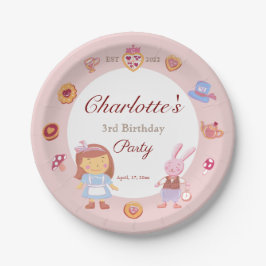 Schattige Alice' Tea Party Roze Verjaardag Roze Papieren Bordje