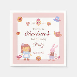 Schattige Alice' Tea Party Roze Verjaardag Roze Servet