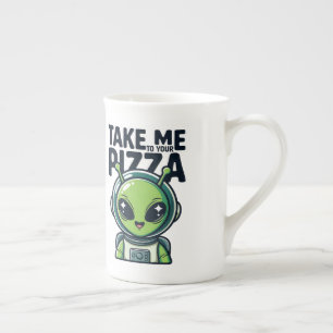 Schattige Alien Breng Me Naar Je Pizza Astronaut  Porselein Kop