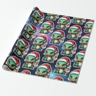 Schattige Alien en Kat in de Ruimte Cadeaupapier