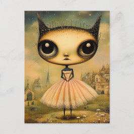 Schattige alien in een roze jurk briefkaart