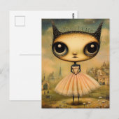 Schattige alien in een roze jurk briefkaart (Voorkant / Achterkant)