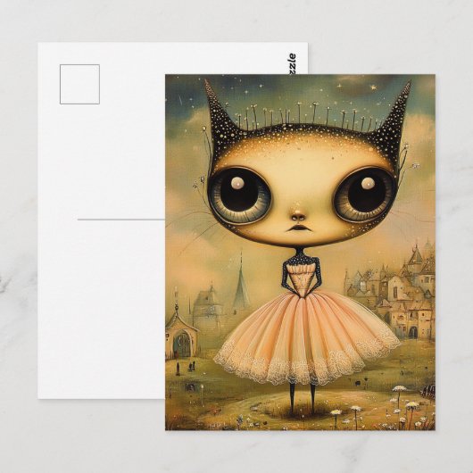 Schattige alien in een roze jurk briefkaart (Voorkant / Achterkant)