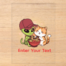 Schattige Alien Kat Ramen Kawaii Kunst Acryl Uitnodigingen