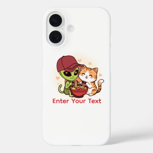 Schattige Alien Kat Ramen Kawaii Kunst Case-Mate iPhone Case (Achterkant)