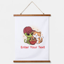 Schattige Alien Kat Ramen Kawaii Kunst Hangend Wandkleed
