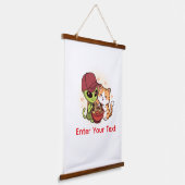 Schattige Alien Kat Ramen Kawaii Kunst Hangend Wandkleed (Gebogen)