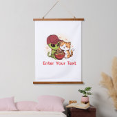 Schattige Alien Kat Ramen Kawaii Kunst Hangend Wandkleed (Slaapkamer)
