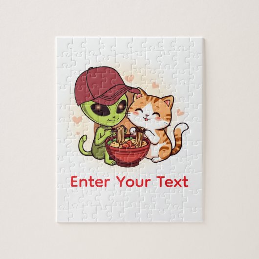 Schattige Alien Kat Ramen Kawaii Kunst Legpuzzel (Verticaal)