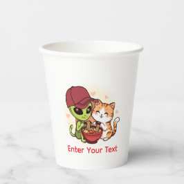Schattige Alien Kat Ramen Kawaii Kunst Papieren Bekers