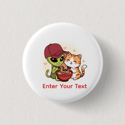 Schattige Alien Kat Ramen Kawaii Kunst Ronde Button 3,2 Cm (Voorkant)
