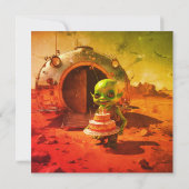 Schattige Alien met Verjaardagstaart Uitnodigen Kaart (Achterkant)