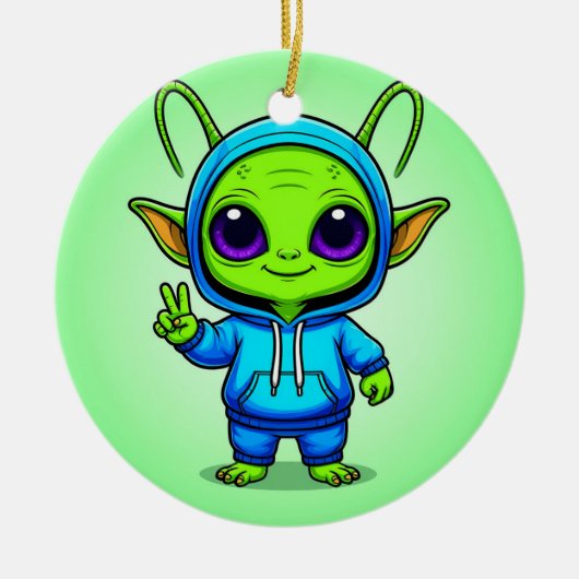 🌈👽 Schattige Alien Mode Pose Kosmische Pret Vibe Keramisch Ornament (Voorkant)