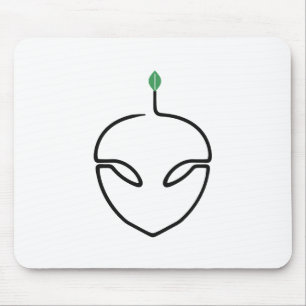 Schattige Alien One Line Art met Groene Blad Muismat