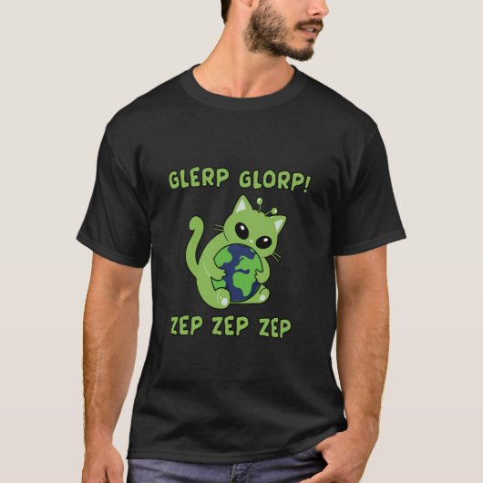 Schattige Alienkat Knuffelt Aarde Grappige Gnarp K T-shirt (Voorkant)