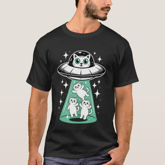 Schattige Alienkat Ontvoering Grappig Ruimtekat On T-shirt (Voorkant)