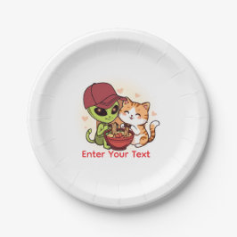Schattige Alienkat Ramen Kawaii Kunst Papieren Bordje