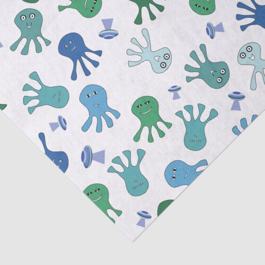 Schattige Aliens Verjaardagsfeest Tissuepapier (Detail)