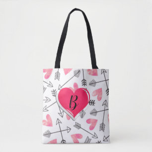 Schattige All-Over Roze en Zwart  Hart Tote Bag
