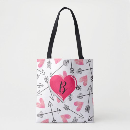 Schattige All-Over Roze en Zwart Hart Tote Bag (Voorkant)