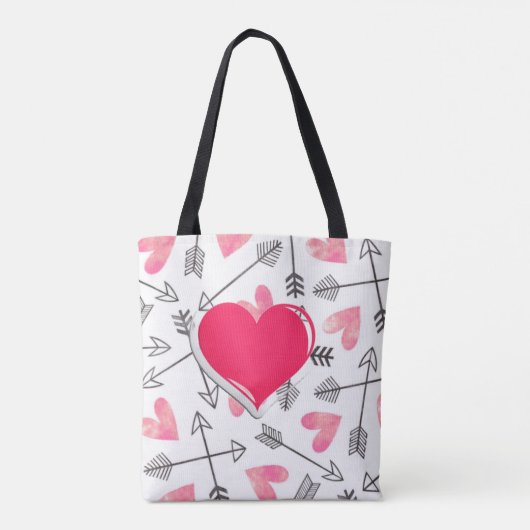 Schattige All-Over Roze en Zwart  Hart Tote Bag (Achterkant)