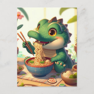 Schattige alligator die noedels eet briefkaart