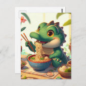 Schattige alligator die noedels eet briefkaart (Voorkant / Achterkant)
