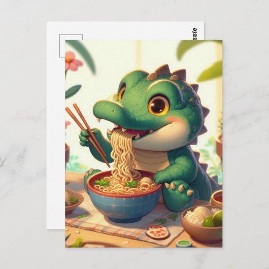 Schattige alligator die noedels eet briefkaart (Voorkant / Achterkant)