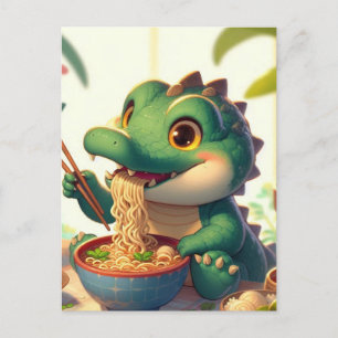 Schattige alligator die noedels eet briefkaart